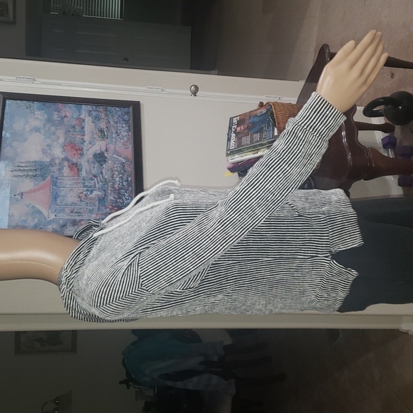 Caution tothe wind m cozy lightweight stripes kangaroo drop shoulder sweatshirt - Picture 4 of 6